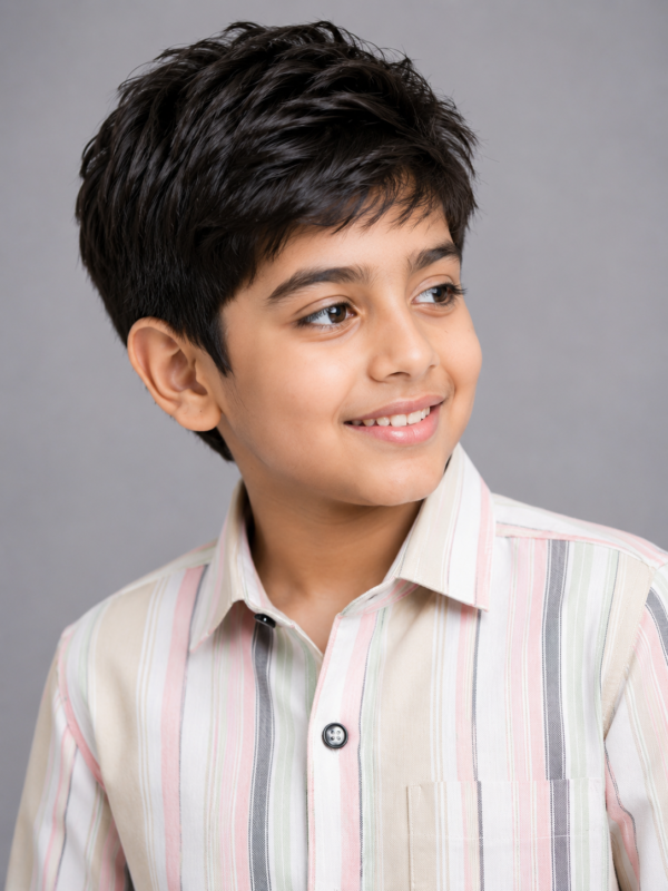 Boys' Pastel Multi-Stripe Button-Down Shirt | Casual Cotton Blend - Image 3