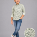 Boys' Sage Green Floral Print Casual Button-Down Shirt