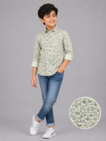 Boys' Sage Green Floral Print Casual Button-Down Shirt