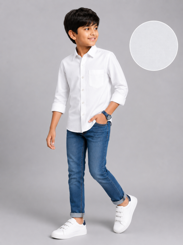 Boys' Classic White Cotton Button-Down Shirt - Image 2
