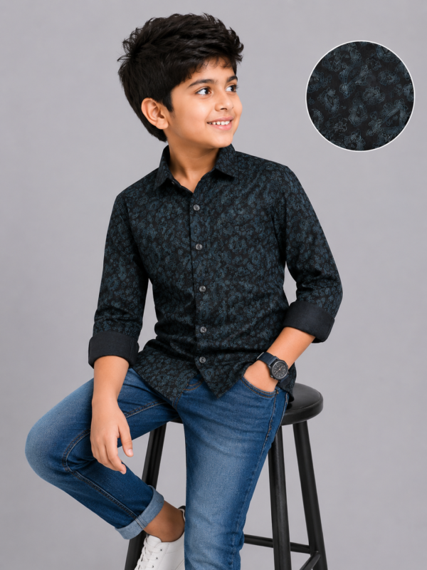 Boys' Premium Dark Paisley Print Button-Down Shirt - Image 4