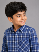 Classic Blue & White Plaid Boy's Full Sleeve Shirt - Image 3