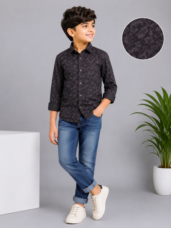 Boys' Black Paisley Print Button-Down Shirt - Image 4