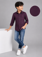 Boys' Regal Purple Textured Long Sleeve Shirt - Smart Casual Button-Down - Image 2