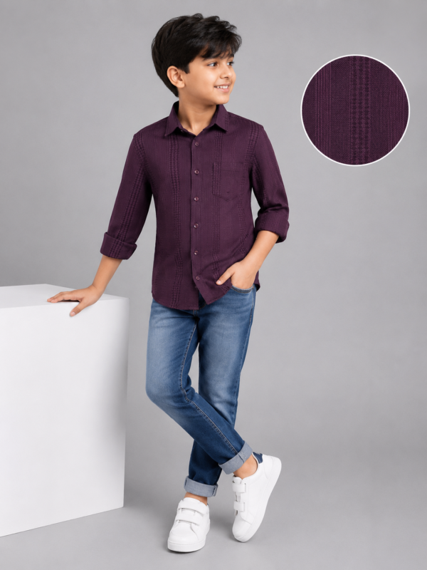 Boys' Regal Purple Textured Long Sleeve Shirt - Smart Casual Button-Down - Image 2