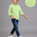 Boys' Smart Casual Apple Green Patterned Shirt