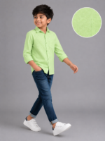 Boys' Smart Casual Apple Green Patterned Shirt
