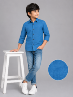 Kids' Vibrant Royal Blue Textured Casual Shirt