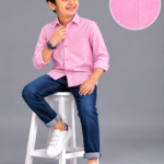 Boys' Charming Pink Textured Casual Long Sleeve Shirt