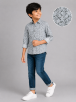 Boys' Trendy Grey Abstract Print Full Sleeve Shirt - Image 4