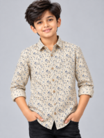 Boys' Blue Paisley Print Casual Long Sleeve Cotton Shirt