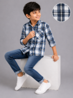 Boys' Classic Blue & White Plaid Button-Down Shirt - Image 3