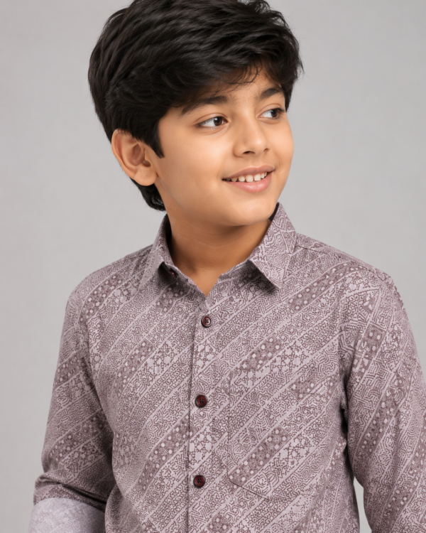 Boys' Mauve Geometric Stripe Button-Down Shirt - Image 4