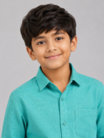 Boys' Aqua Textured Slub Cotton Casual Button-Down Shirt - Image 2