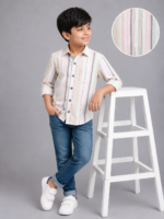 Boys' Pastel Multi-Stripe Button-Down Shirt | Casual Cotton Blend - Image 4