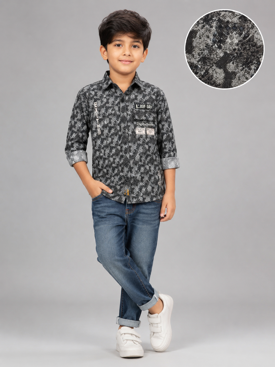 09b291e1-9d74-45fc-8523-85c861fb0db8 Boys' Premium Patterned Graphic Casual Shirt - Image 1