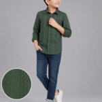 Boys' Forest Green Textured Casual Shirt