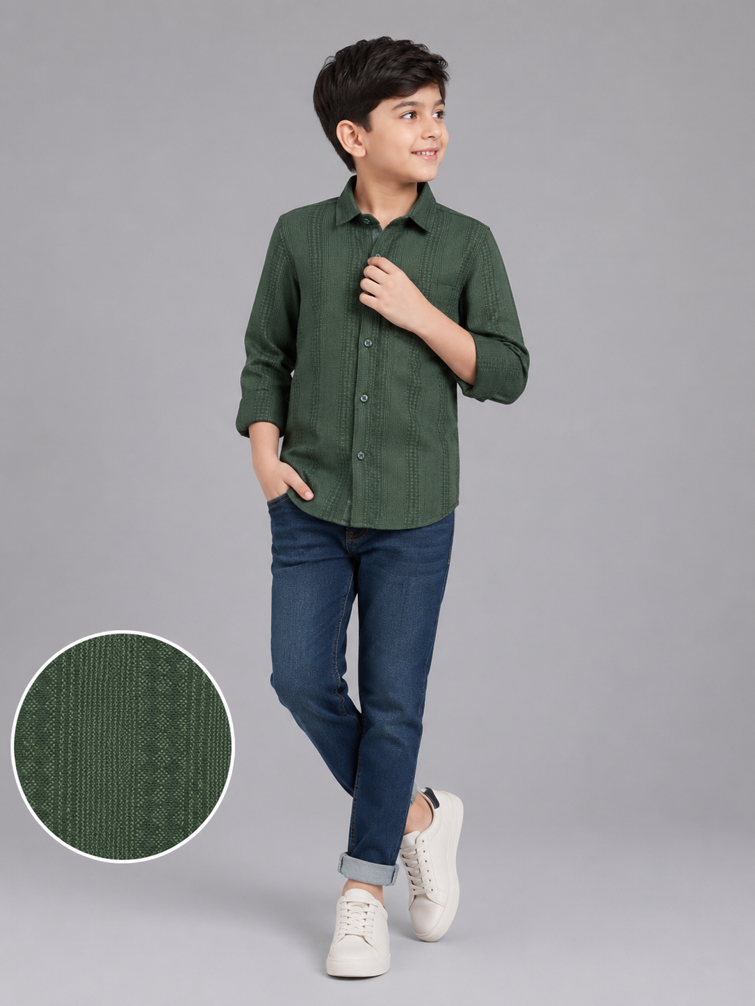 09e14514-99b0-4ab4-9dcd-03a34b41e015 Boys' Forest Green Textured Casual Shirt - Image 1