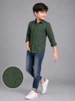 Boys' Forest Green Textured Casual Shirt - Image 3