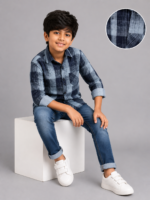 Boys' Blue & Navy Plaid Check Casual Shirt | Long Sleeve Button-Down - Image 4