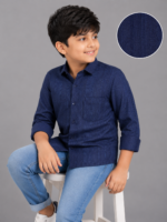 Boys' Stylish Navy Blue Textured Casual Shirt - Image 3