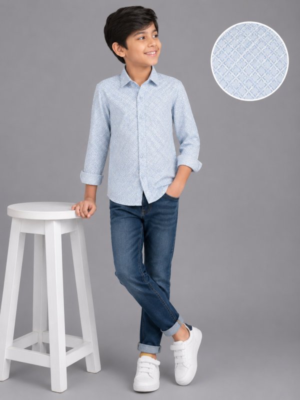Boys' Light Blue Geometric Print Button-Up Shirt - Image 2