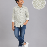 Boys' Geo-Patterned Cotton Casual Shirt - Olive & White