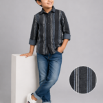 Boys' Charcoal & Blue Vertical Stripe Button-Down Casual Shirt