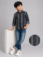 Boys' Charcoal & Blue Vertical Stripe Button-Down Casual Shirt