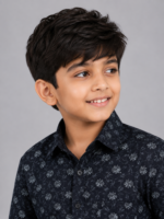 Boys' Navy Blue Floral Print Casual Shirt - Image 3