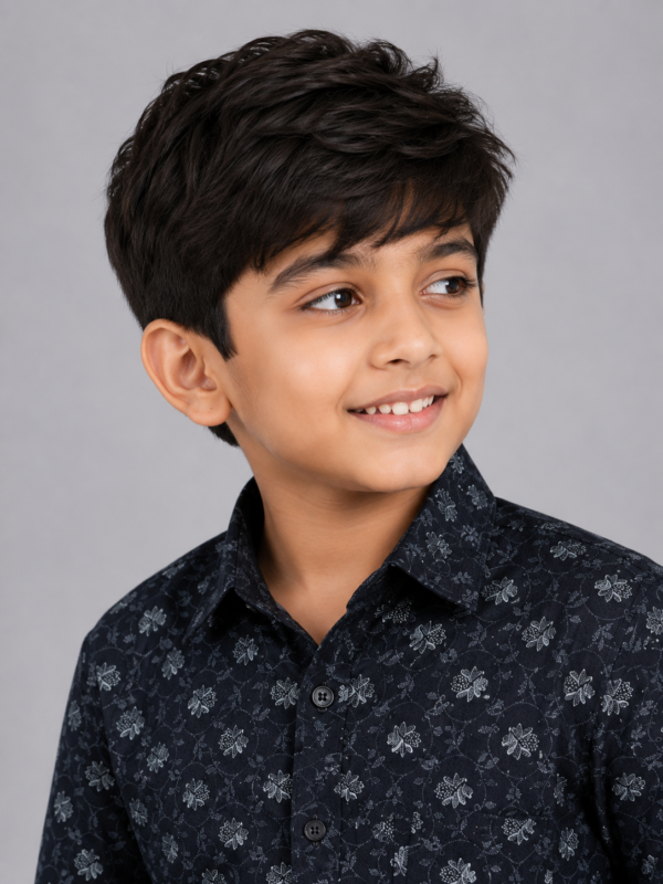 Boys' Navy Blue Floral Print Casual Shirt - Image 3