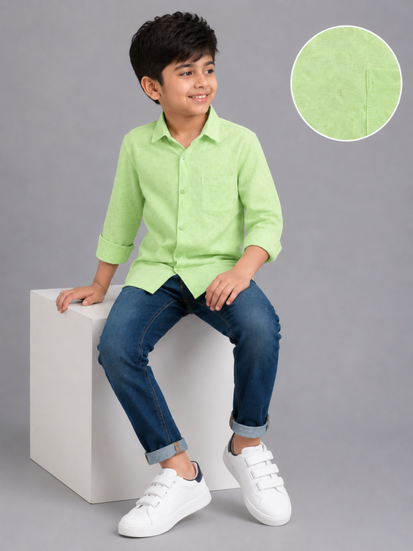 Boys' Smart Casual Apple Green Patterned Shirt - Image 3