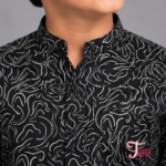 Boys' Black Swirl Print Mandarin Collar Casual Shirt