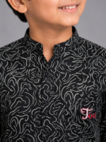 Boys' Black Swirl Print Mandarin Collar Casual Shirt