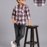 Boy's Burgundy & White Plaid Casual Shirt