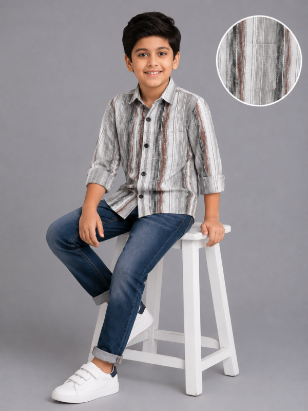 Boy's Modern Textured Stripe Casual Shirt - Image 4