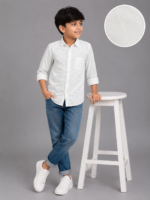 Boys' Premium White Textured Button-Down Shirt - Image 3