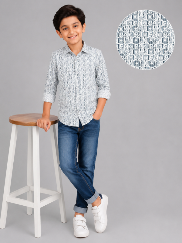 Boys' Modern Geometric Print Long Sleeve Casual Shirt - Image 3