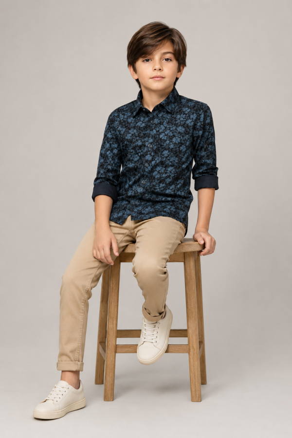 Boy's Midnight Bloom Floral Print Button-Up Shirt - Image 3