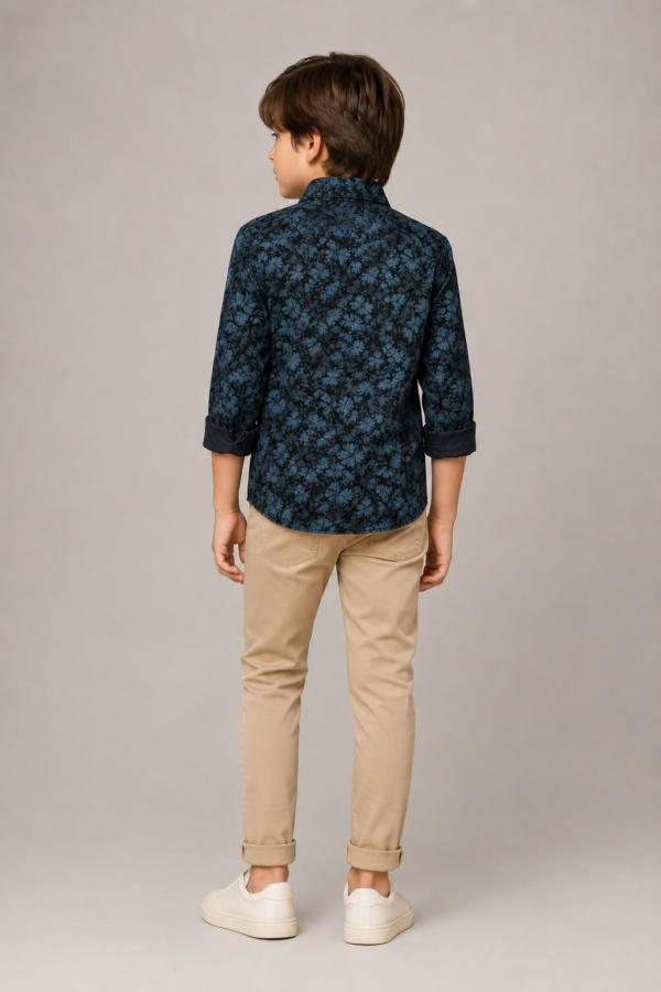 Boy's Midnight Bloom Floral Print Button-Up Shirt - Image 4