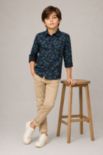 Boy's Midnight Bloom Floral Print Button-Up Shirt