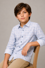 Boy's Light Blue Floral Pattern Long Sleeve Casual Shirt - Image 2