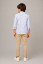 Boy's Light Blue Floral Pattern Long Sleeve Casual Shirt - Image 4