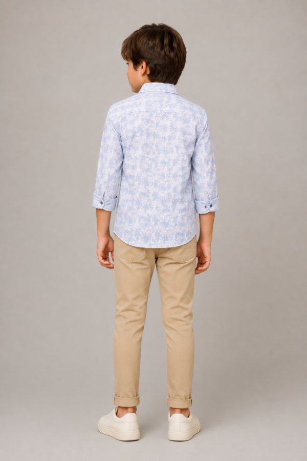 Boy's Light Blue Floral Pattern Long Sleeve Casual Shirt - Image 4
