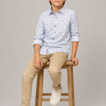 Boy's Light Blue Floral Pattern Long Sleeve Casual Shirt