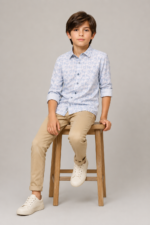 Boy's Light Blue Floral Pattern Long Sleeve Casual Shirt
