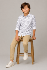 Boys' Tropical Leaf Print Long Sleeve Button-Up Shirt - Image 2