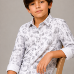 Boys' Tropical Leaf Print Long Sleeve Button-Up Shirt
