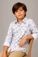 Boys' Tropical Leaf Print Long Sleeve Button-Up Shirt