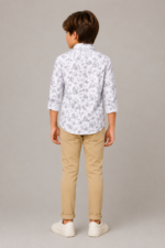 Boys' Tropical Leaf Print Long Sleeve Button-Up Shirt - Image 4